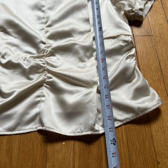 Asos Size 10 Ivory Satin Pleated Ruched Detail Short Puff Sleeve Blouse Top NWT - Picture 3 of 15